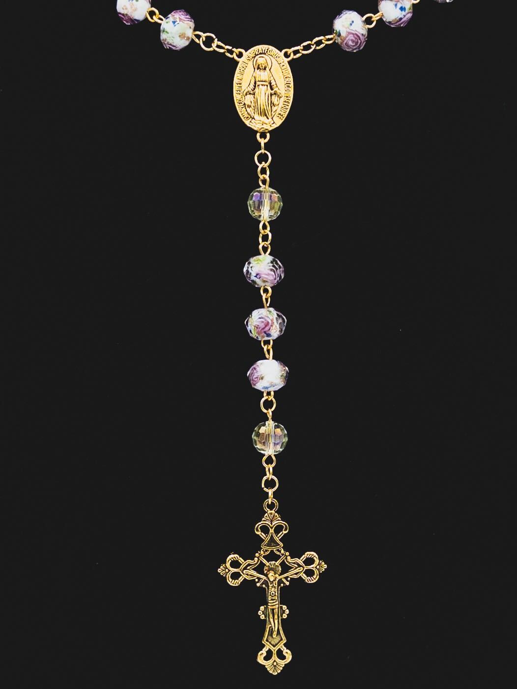 Handcrafted Rose Lampwork & Crystal Bead Rosary