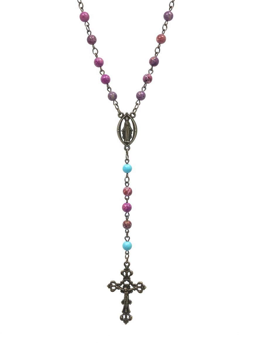 Galaxy Sea Jasper & Turquoise Rosary - Antique Bronze, 6mm