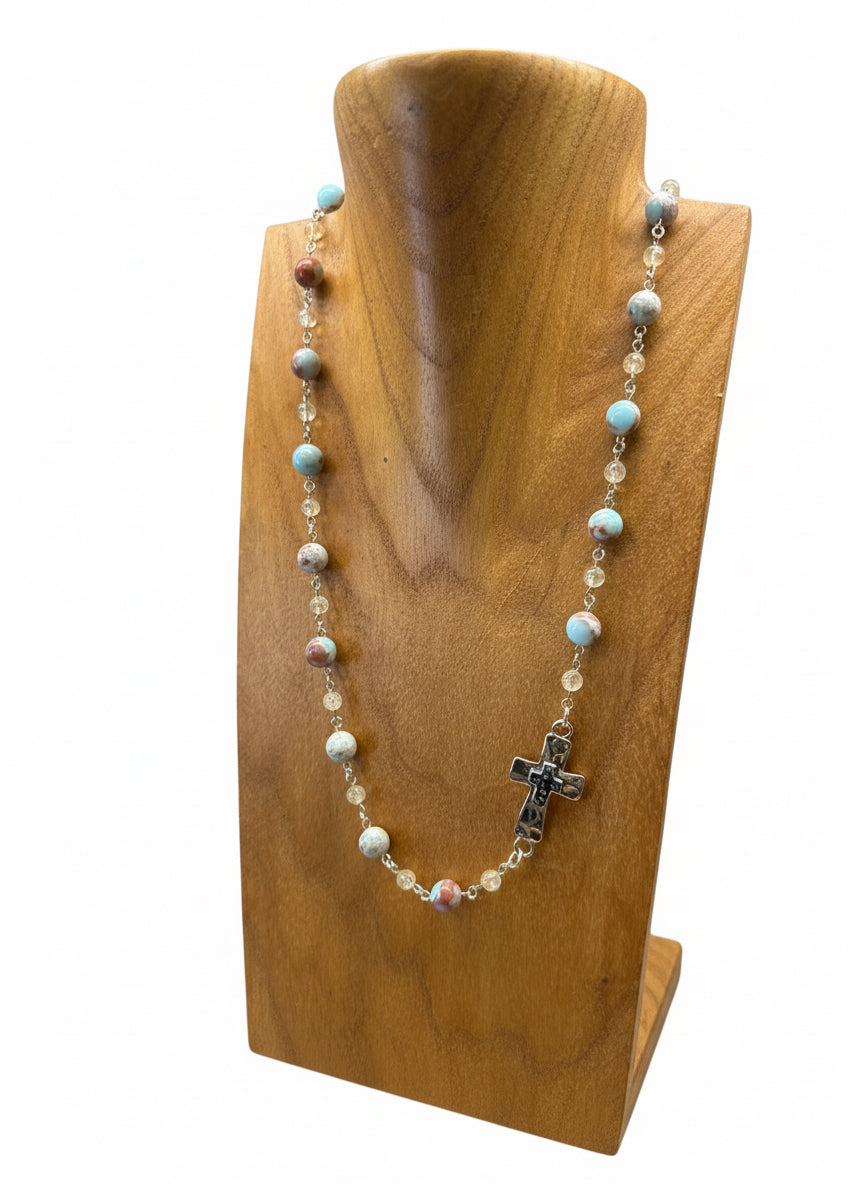 Azure Imperial Jasper and Citrine Necklace Dual Tone