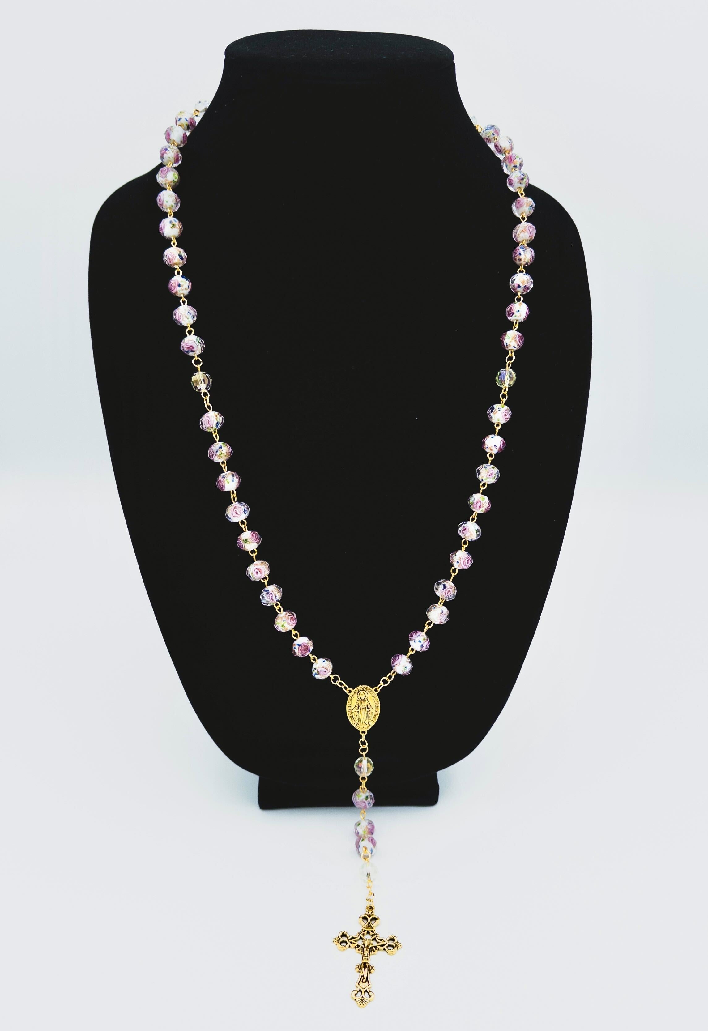 Handcrafted Rose Lampwork & Crystal Bead Rosary