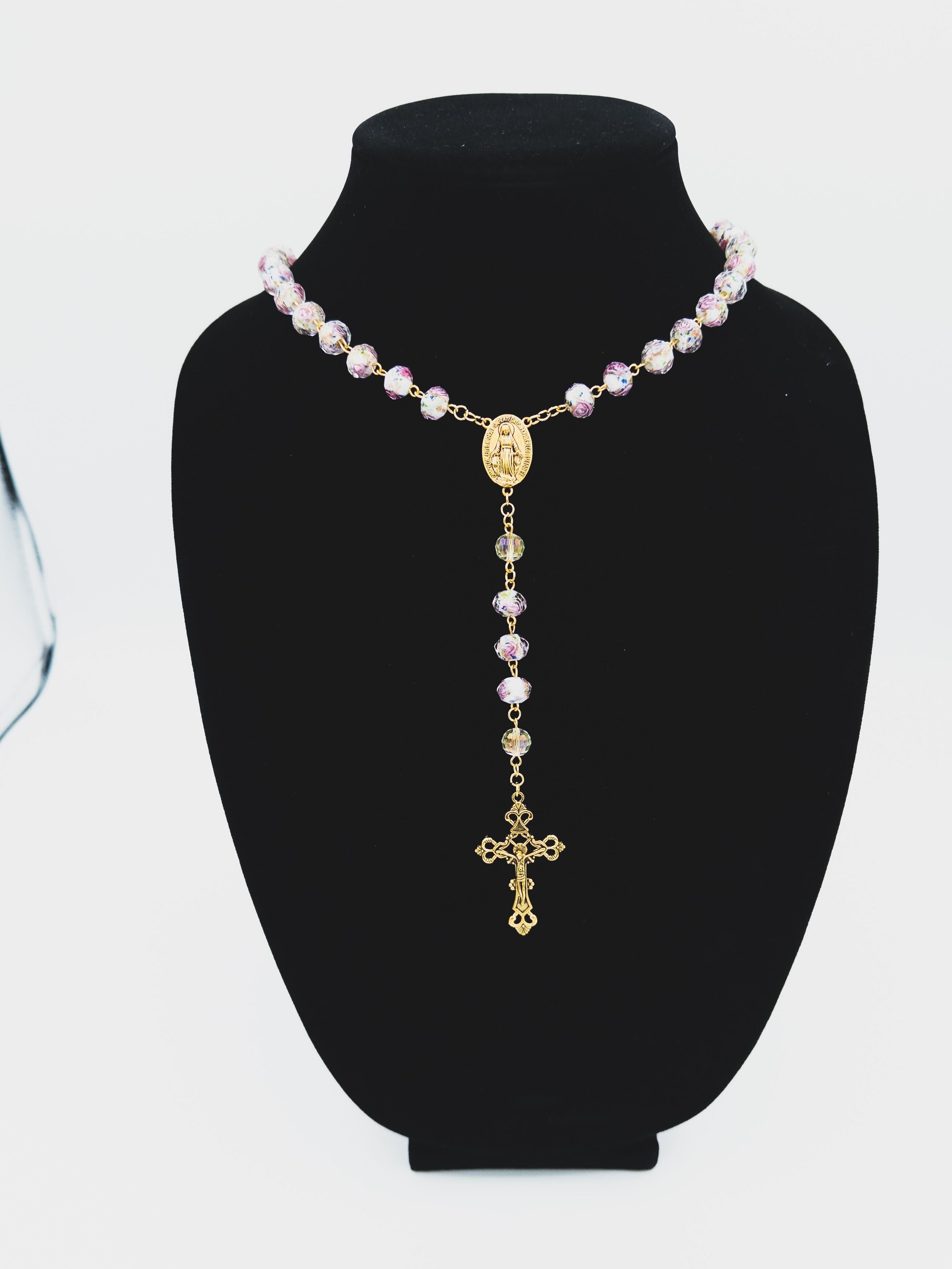 Handcrafted Rose Lampwork & Crystal Bead Rosary