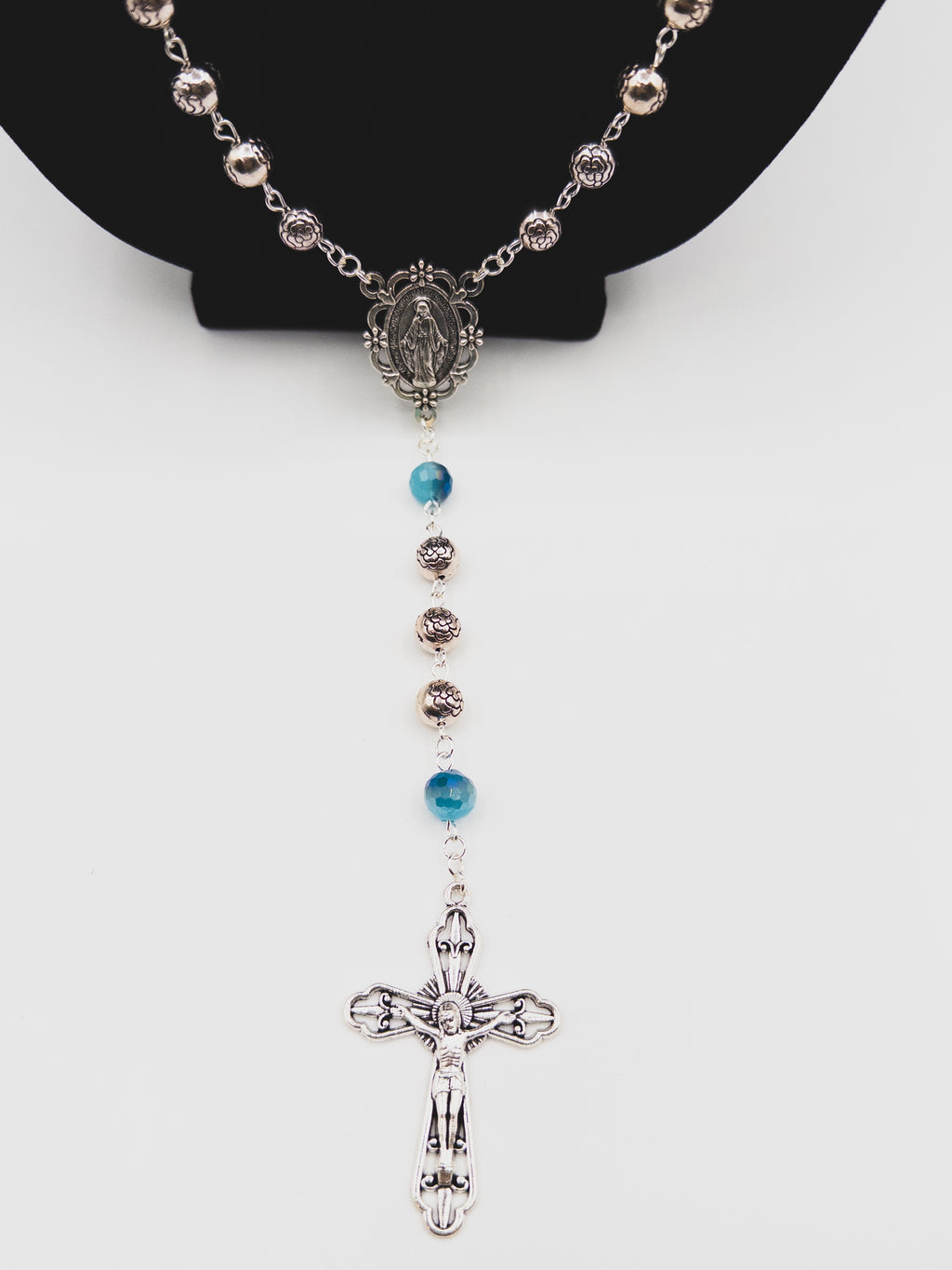Handcrafted Metal Rose & Fired Crystal Rosary