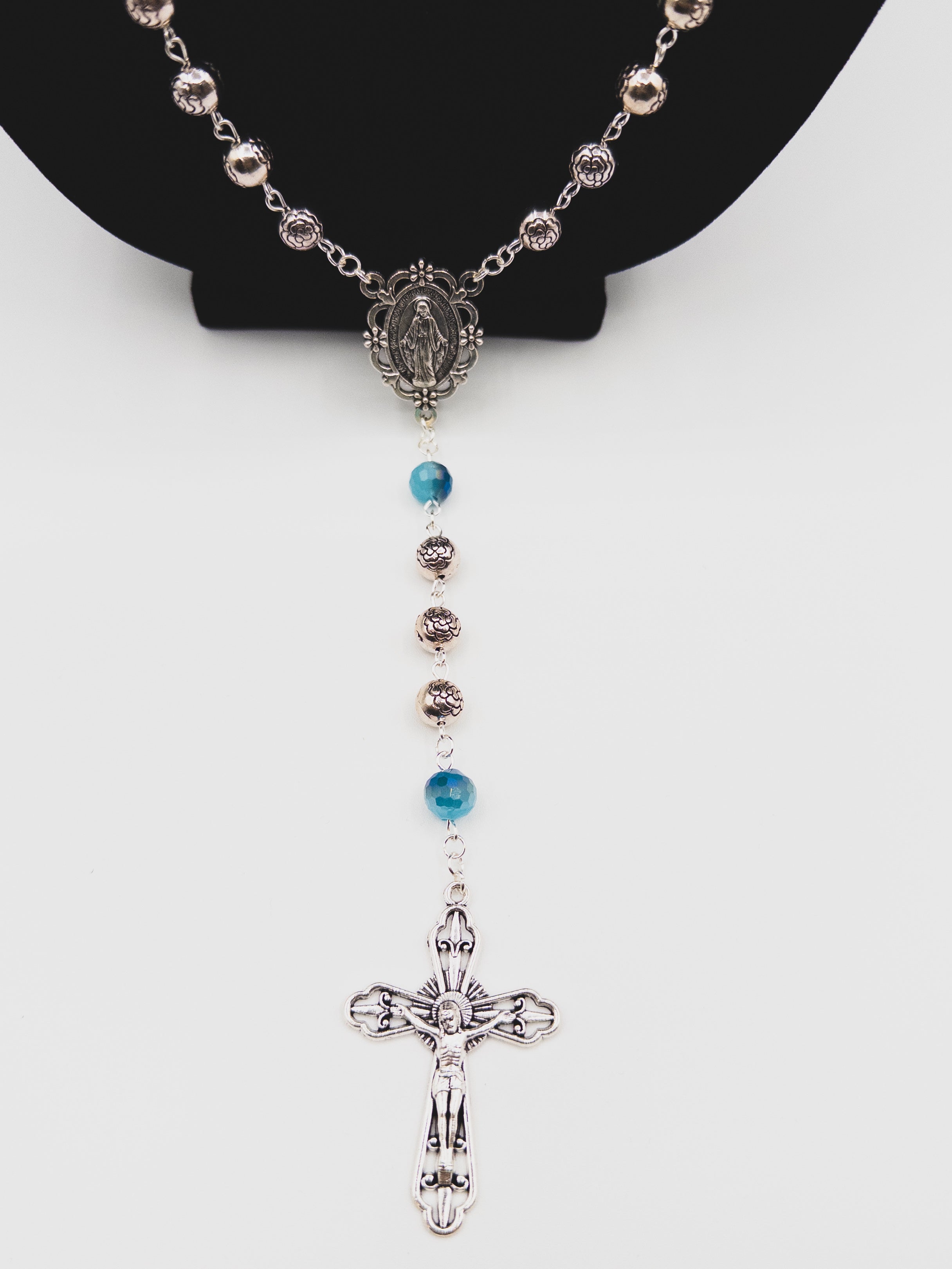 Handcrafted Metal Rose & Fired Crystal Rosary