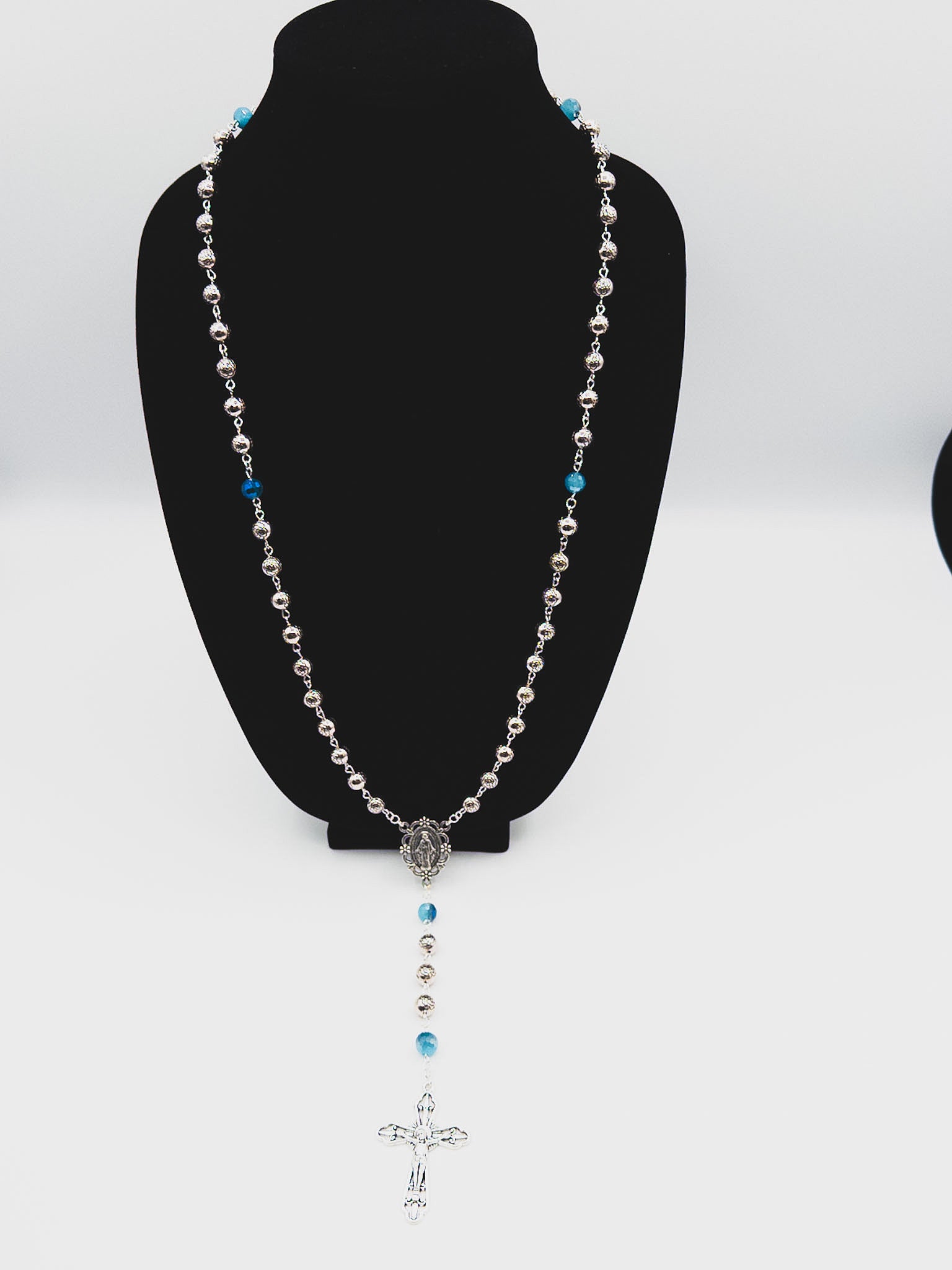 Handcrafted Metal Rose & Fired Crystal Rosary